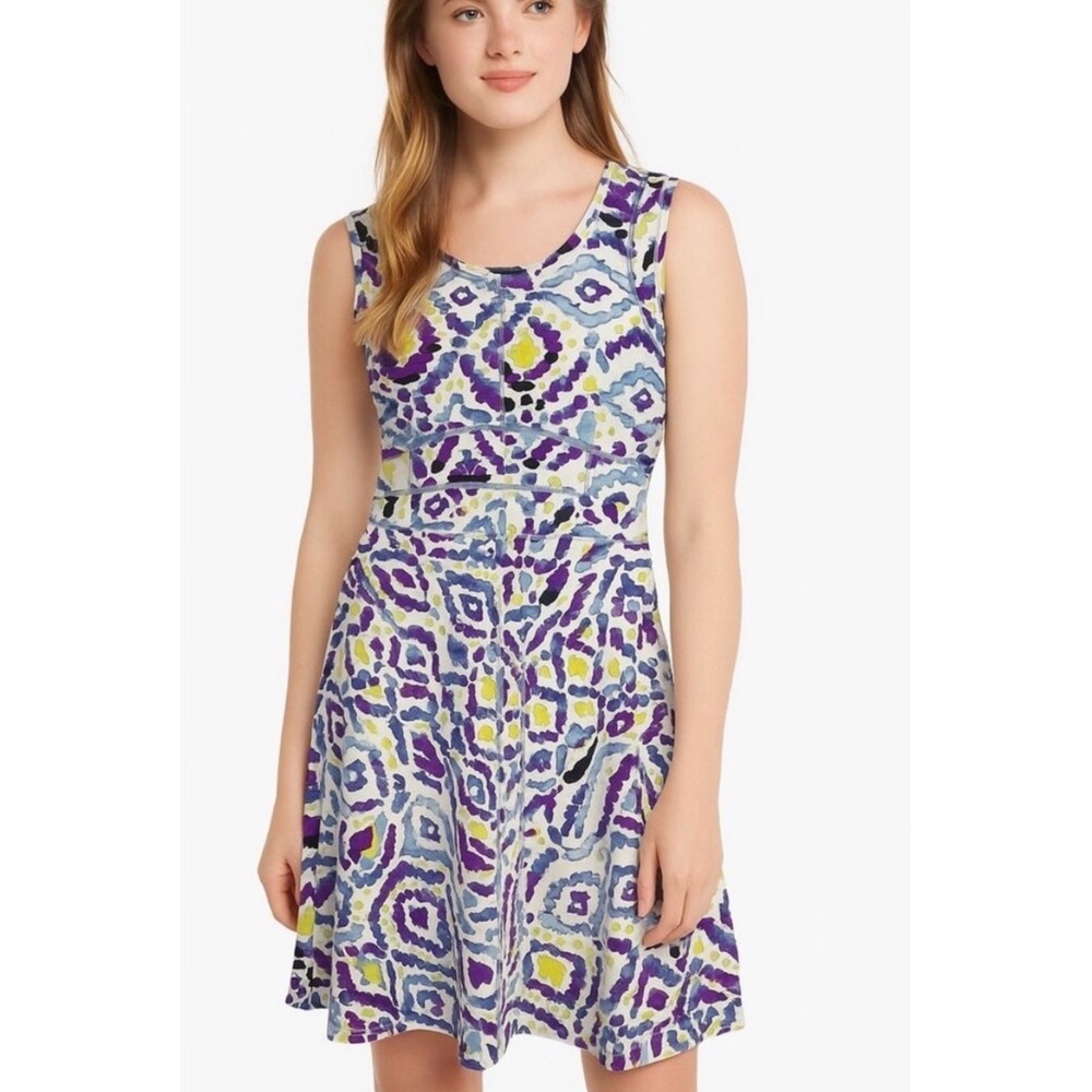 Title Nine Dream Fit & Flare Geometric Purple Multicolor Athletic Dress - Picture 2 of 13